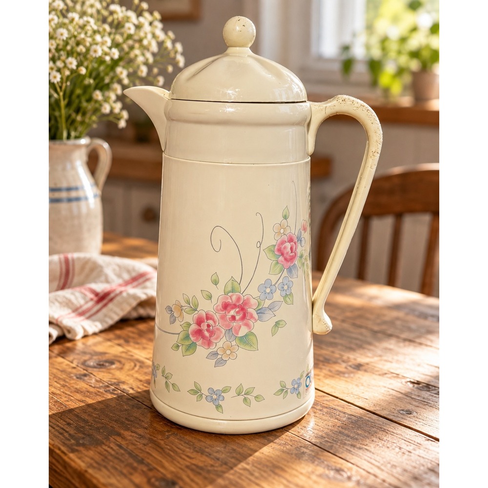 Vintage 1993 Pfaltzgraff Tea Rose OGGI Thermal Vacuum Carafe 1 Quart Floral